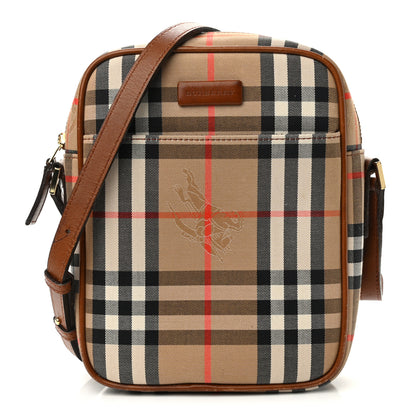 Burberry Calfskin Haymarket Check Crossbody Bag Brown 1 of 12