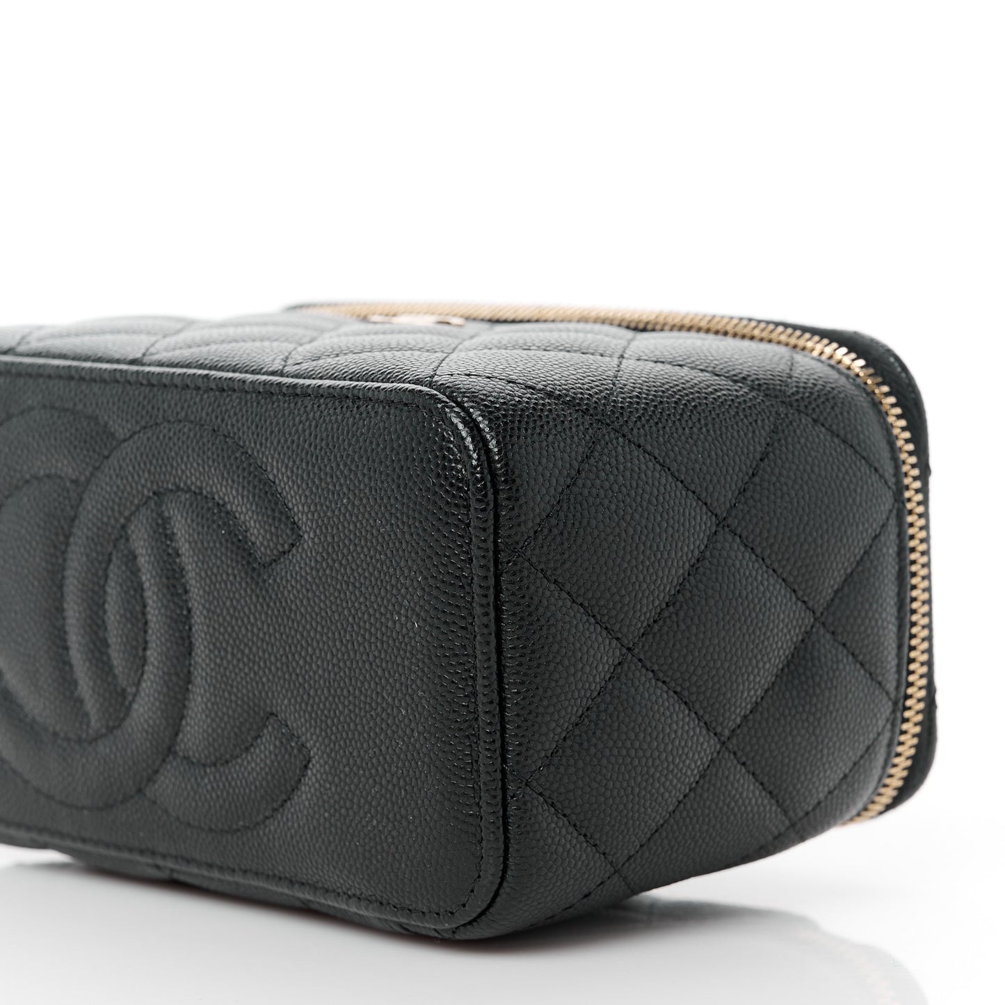 Caviar Quilted Small Vanity Case With Chain Black