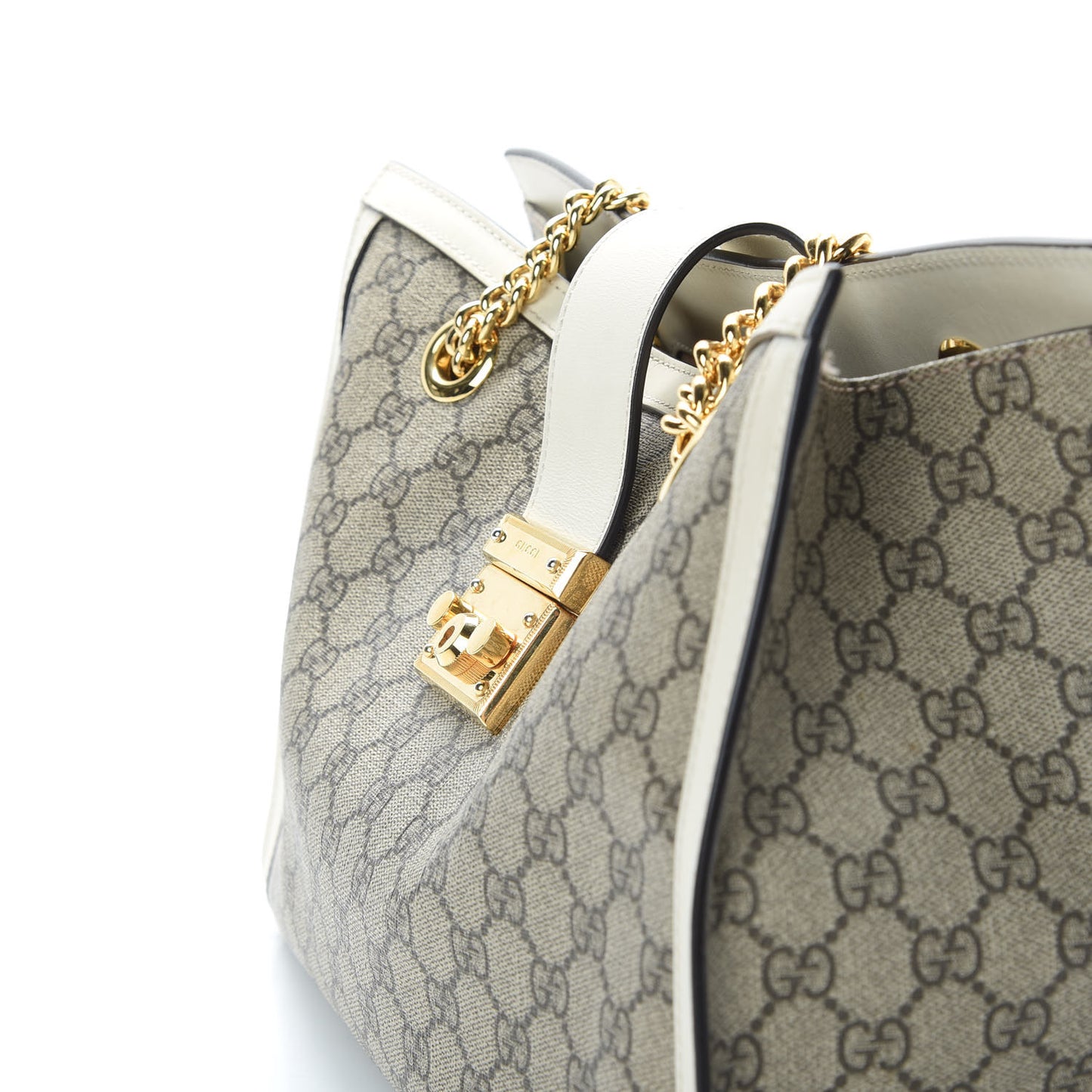 GG Supreme Monogram Medium Padlock Tote White