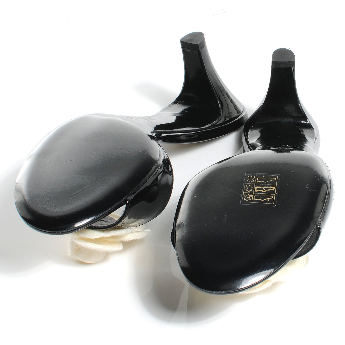 Patent Leather Camellia Mules 37.5 Black Ivory