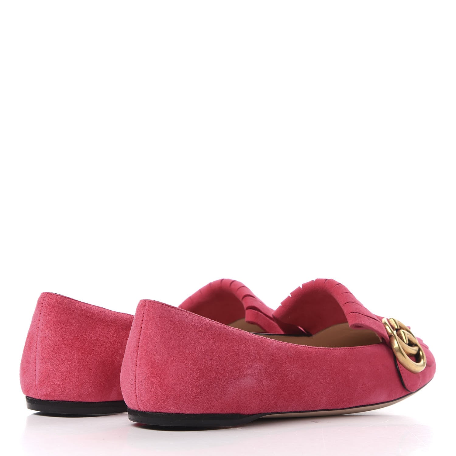 Gucci Kid Scamosciato GG Marmont Fringe Flats 37.5 Hot Pink 4 of 11