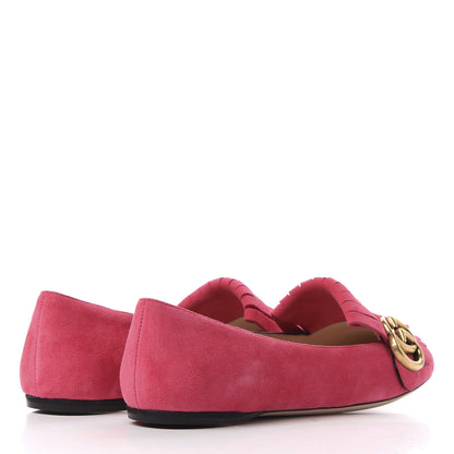Gucci Kid Scamosciato GG Marmont Fringe Flats 37.5 Hot Pink 4 of 11