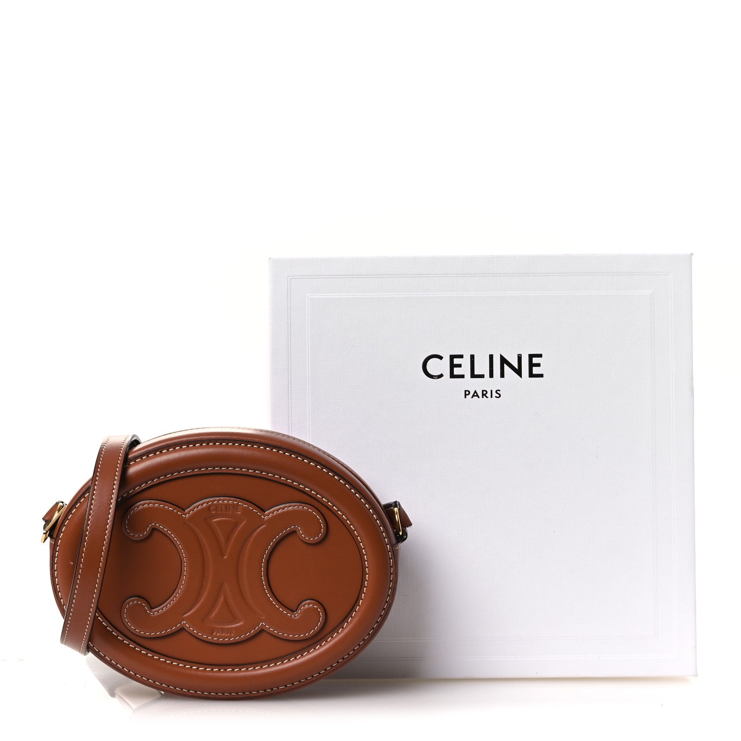 Celine Smooth Calfskin Cuir Small Triomphe Oval Crossbody Purse Tan 14 of 14