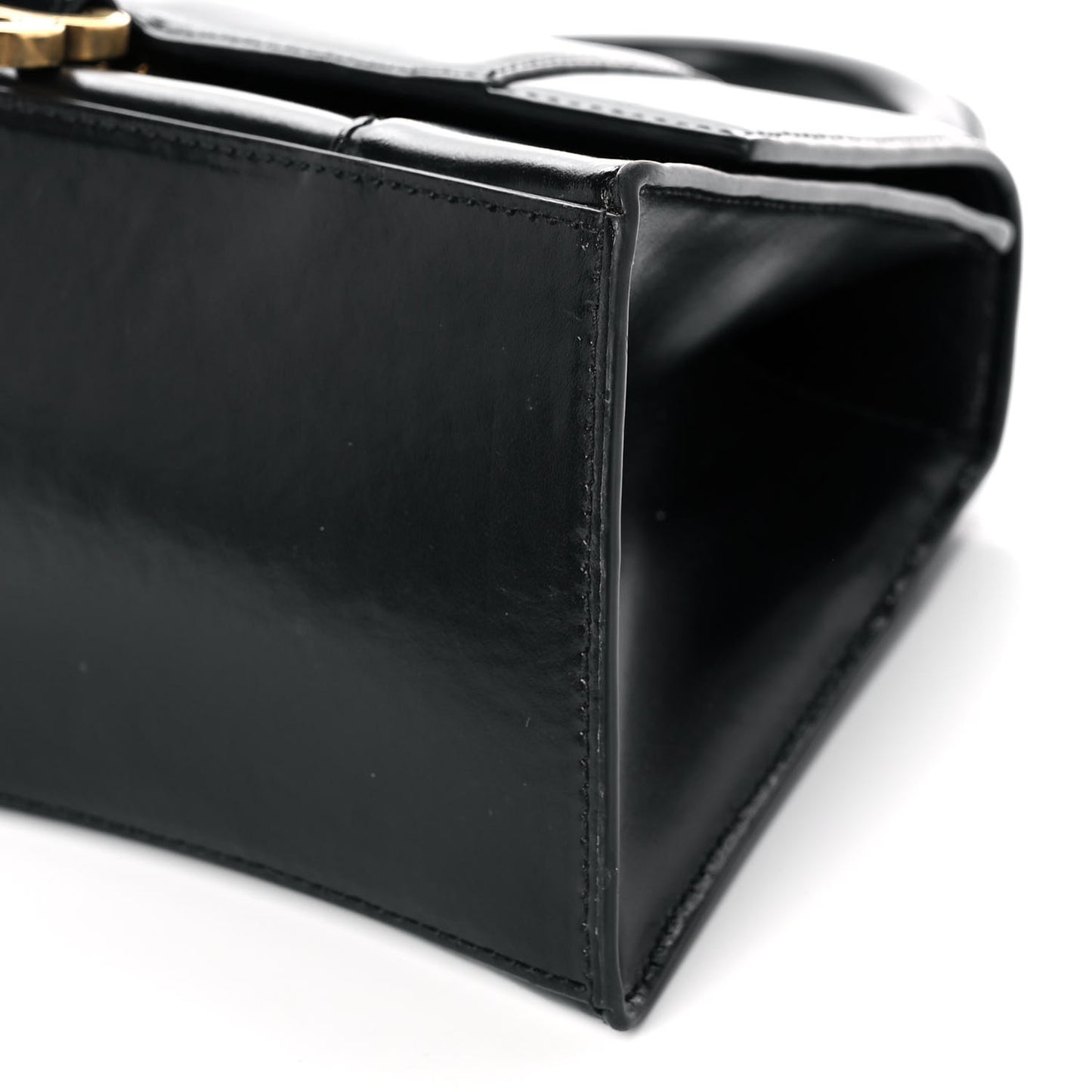 Shiny Box Calfskin Small Hourglass Top Handle Bag Black