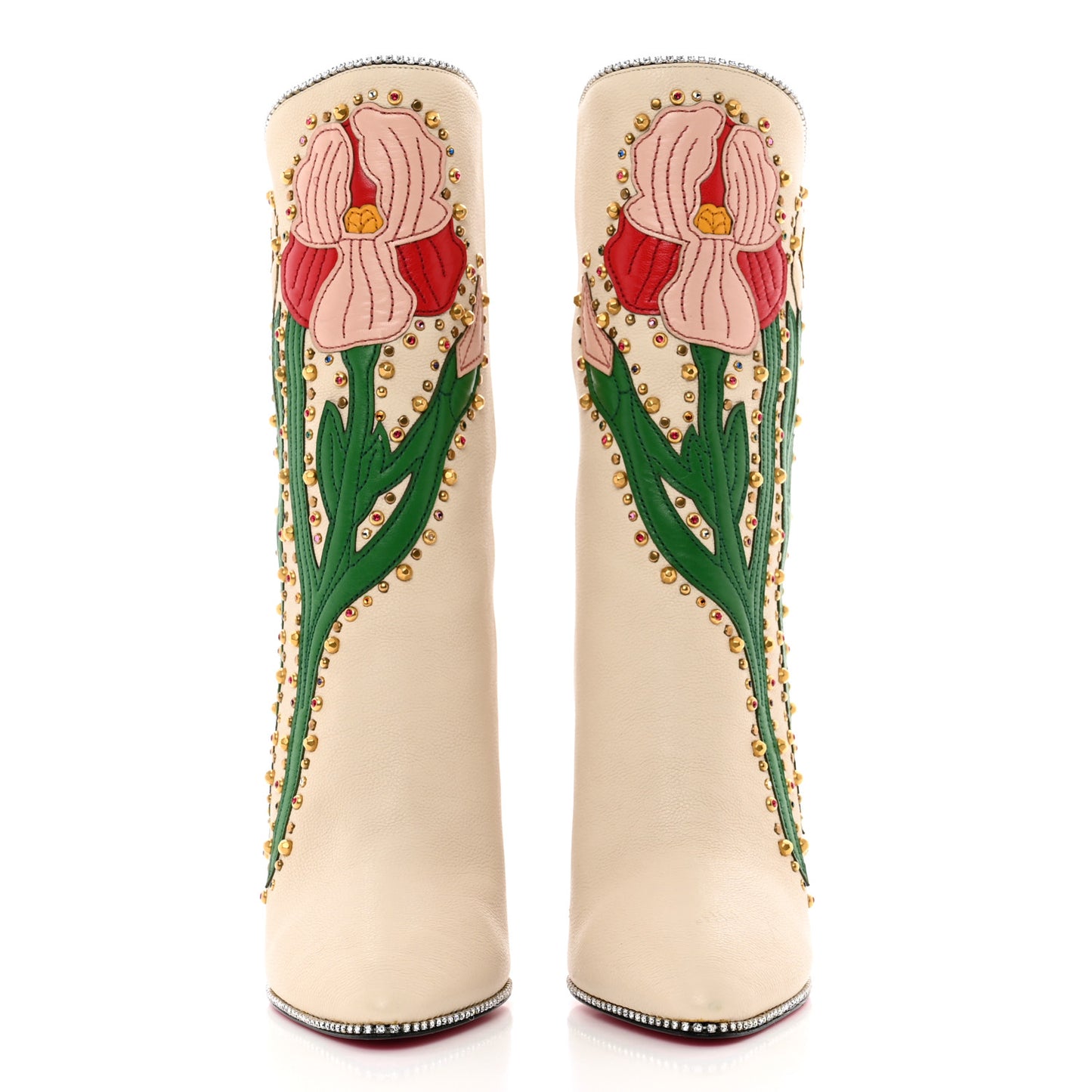 Calfskin Floral Crystal Embroidered Fosca Boots 38 Mystic White