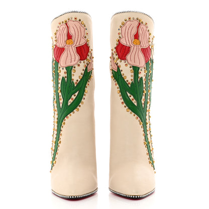 Gucci Calfskin Floral Crystal Embroidered Fosca Boots 38 Mystic White 2 of 10