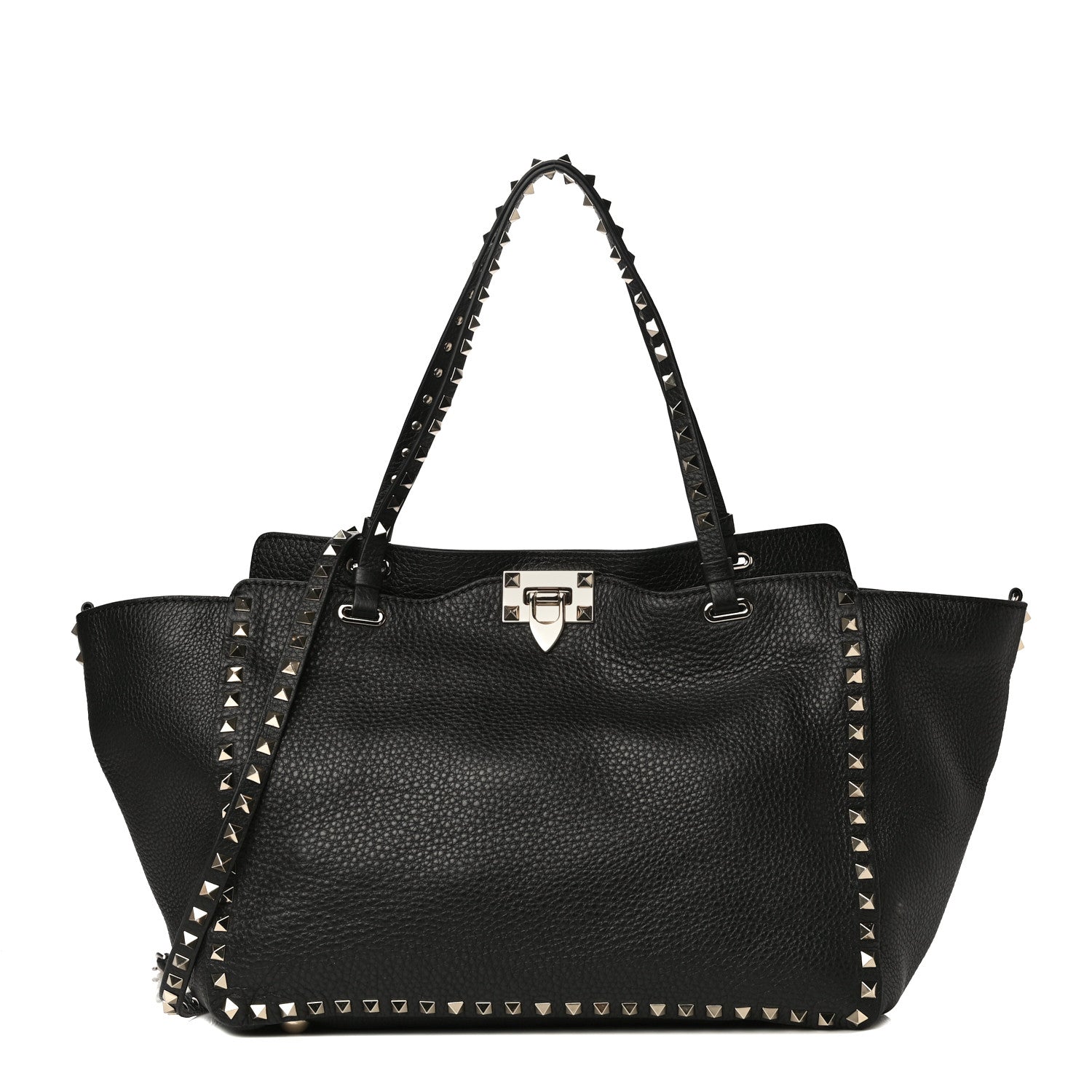 Valentino Garavani Pebbled Calfskin Medium Rockstud Tote Black 1 of 10