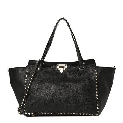 Valentino Garavani Pebbled Calfskin Medium Rockstud Tote Black 1 of 10