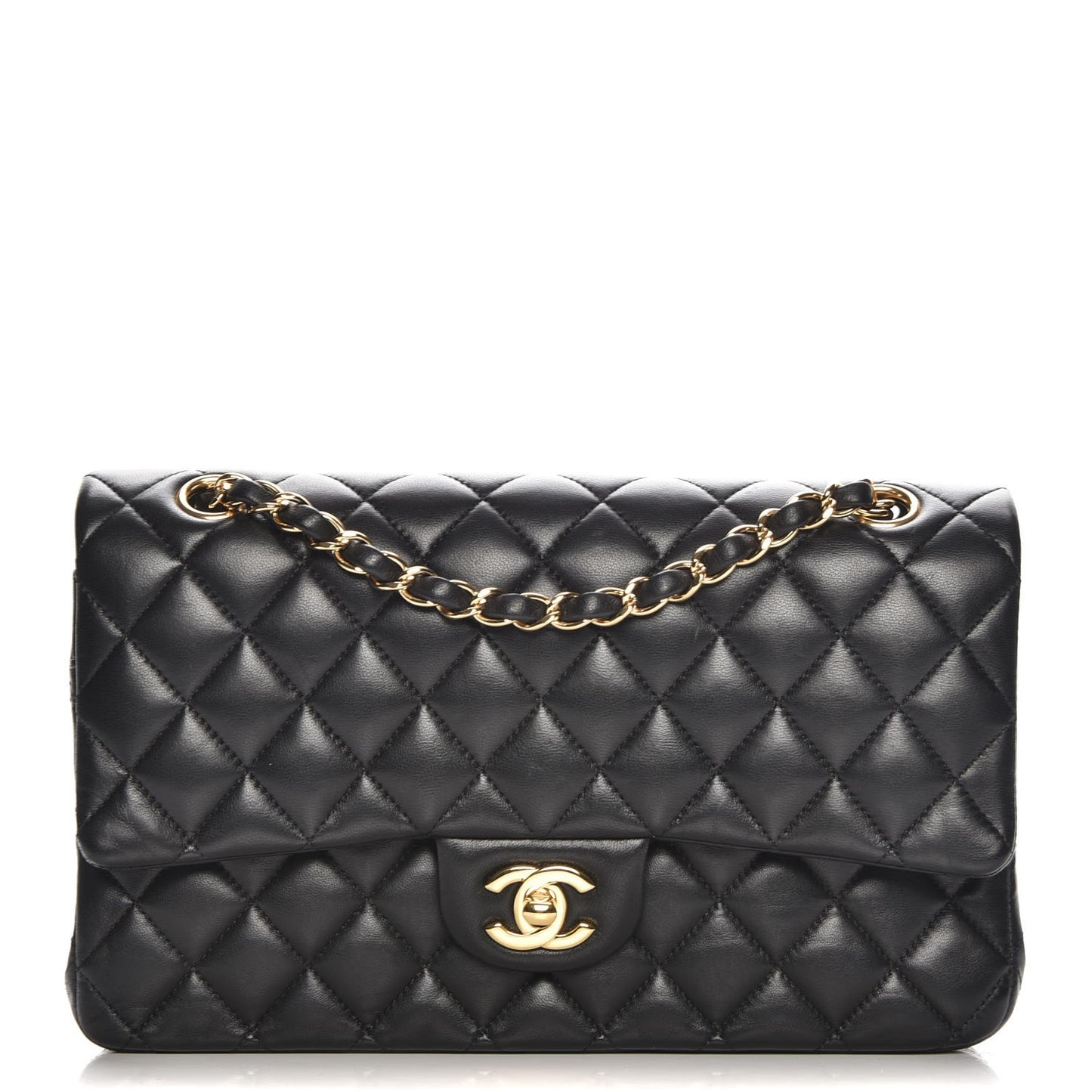 Lambskin Quilted Medium Double Flap Black