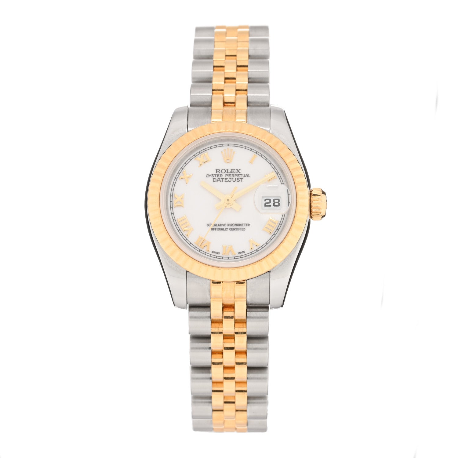 Rolex Stainless Steel 18K Yellow Gold 26mm Oyster Perpetual Datejust Watch White Roman 179173 1 of 4