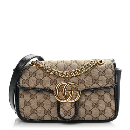 Gucci Monogram Matelasse Diagonal Mini GG Marmont Shoulder Bag Beige Black 1 of 9
