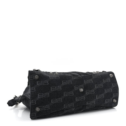 Balenciaga Washed Denim BB Monogram Neo Cagole City Handbag Black 4 of 10