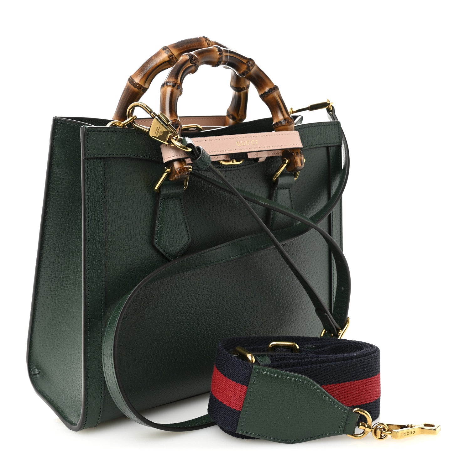 Gucci Wonka Grain Calfskin Small Diana Tote Bag Vintage Green Powder Pink 3 of 9