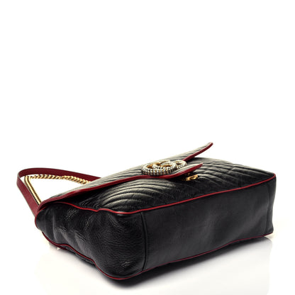 Gucci Vintage Effect Calfskin Matelasse Diagonal Large Torchon GG Marmont Shoulder Bag Black Romantic Cherry 4 of 9