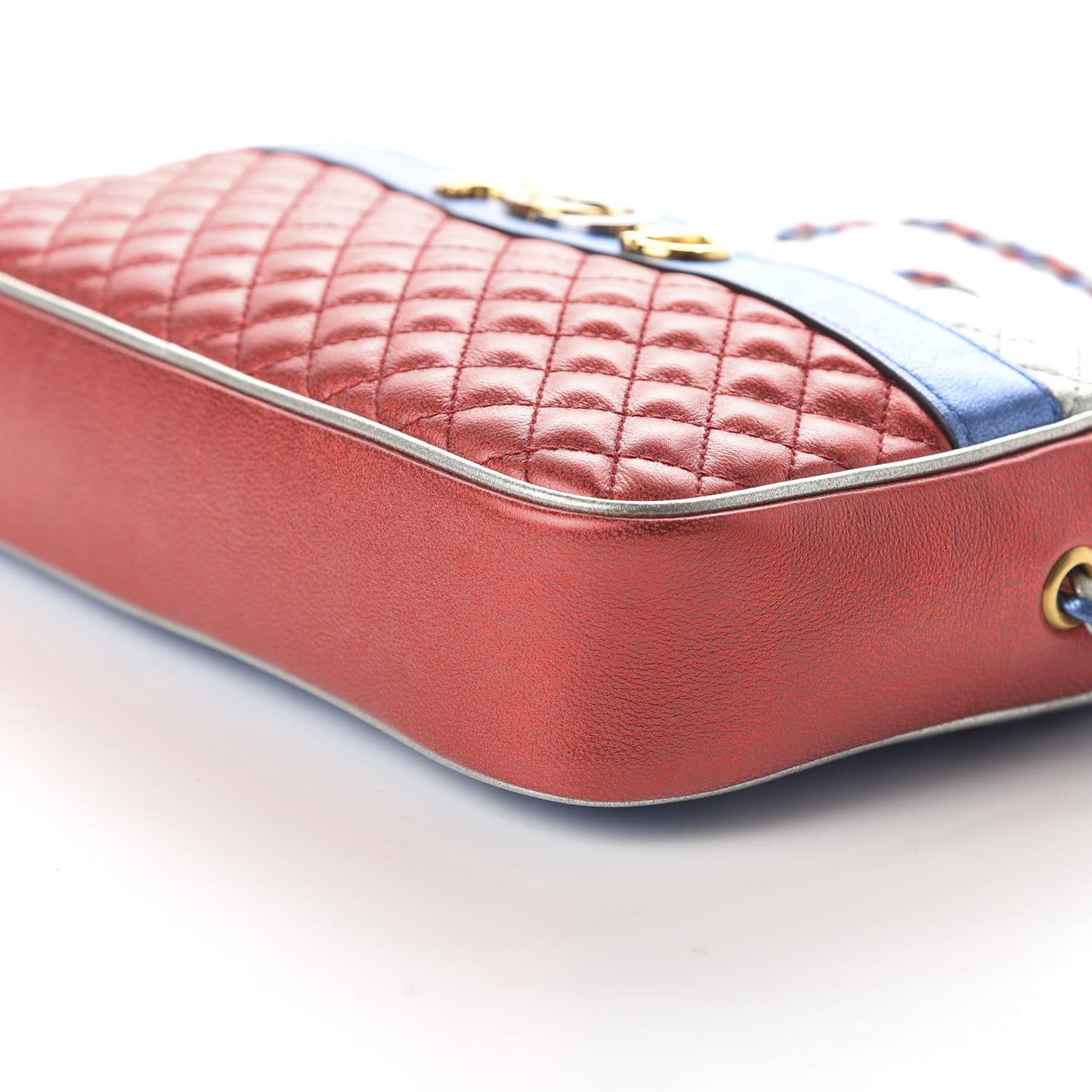 Laminated Nappa Trapuntata Small Zumi Shoulder Bag Rosso Marine Argento