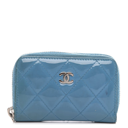 Chanel Patent Calfskin Quilted Zip Coin Purse Blue 1 of 11