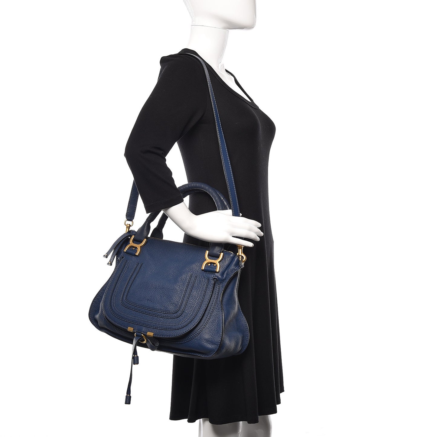 Calfskin Medium Marcie Satchel Royal Navy