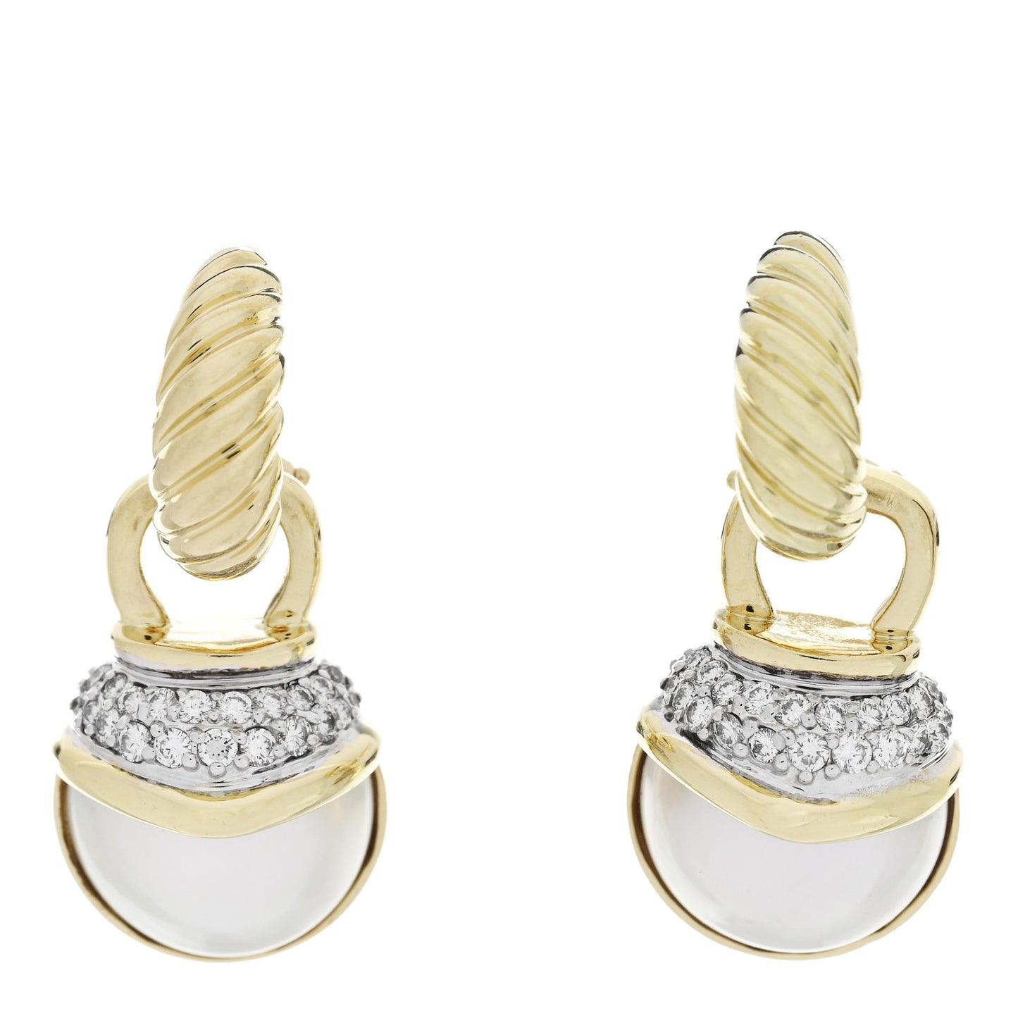18K Yellow Gold Diamond Freshwater Cultured Pearl Acorn Drop Earrings