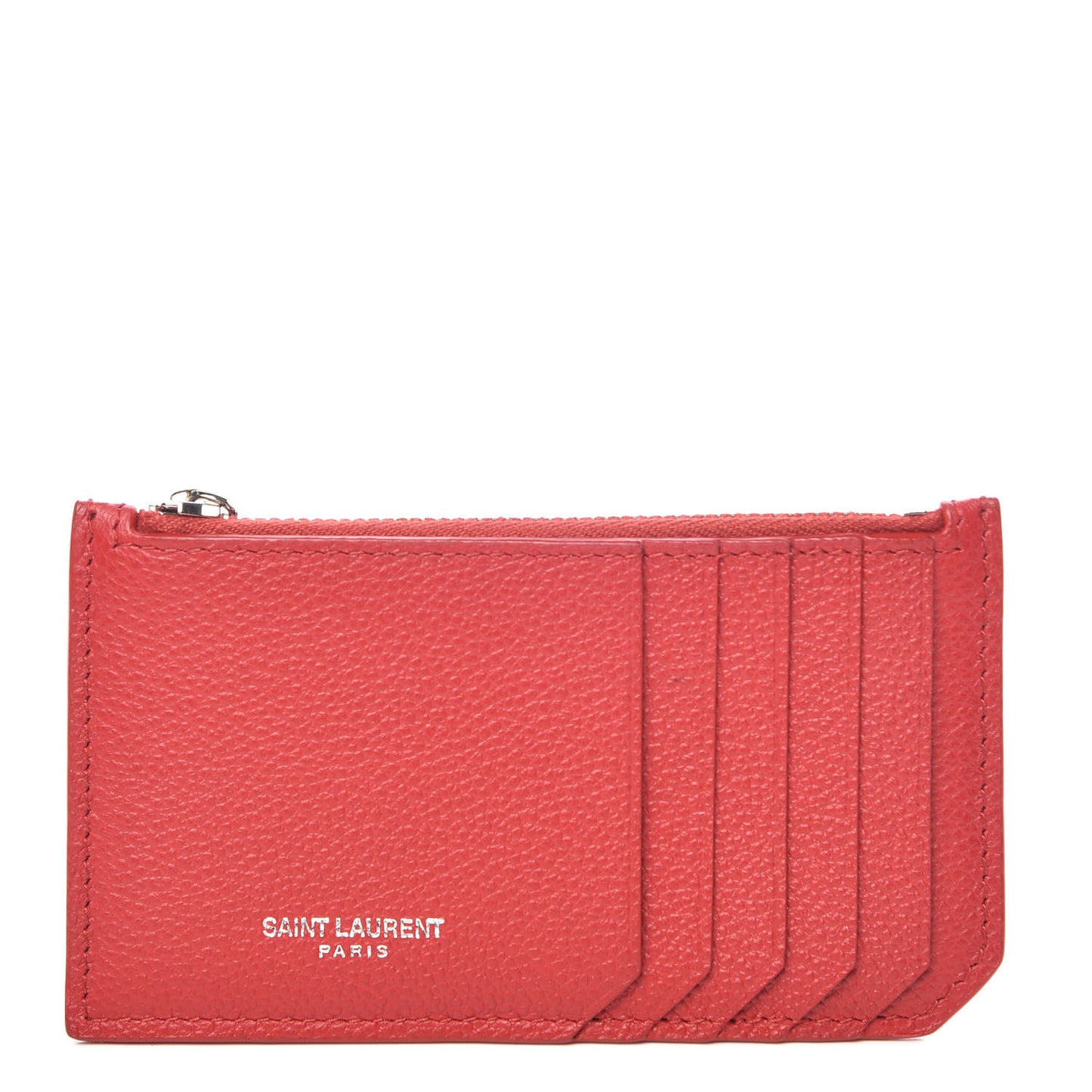 Grained Calfskin 5 Fragments Zip Pouch Card Holder New Red