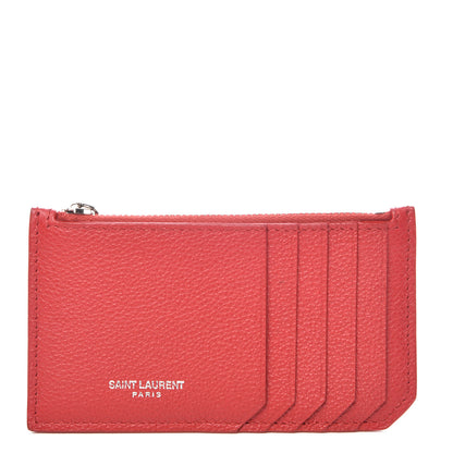 Saint Laurent Grained Calfskin 5 Fragments Zip Pouch Card Holder New Red 1 of 8