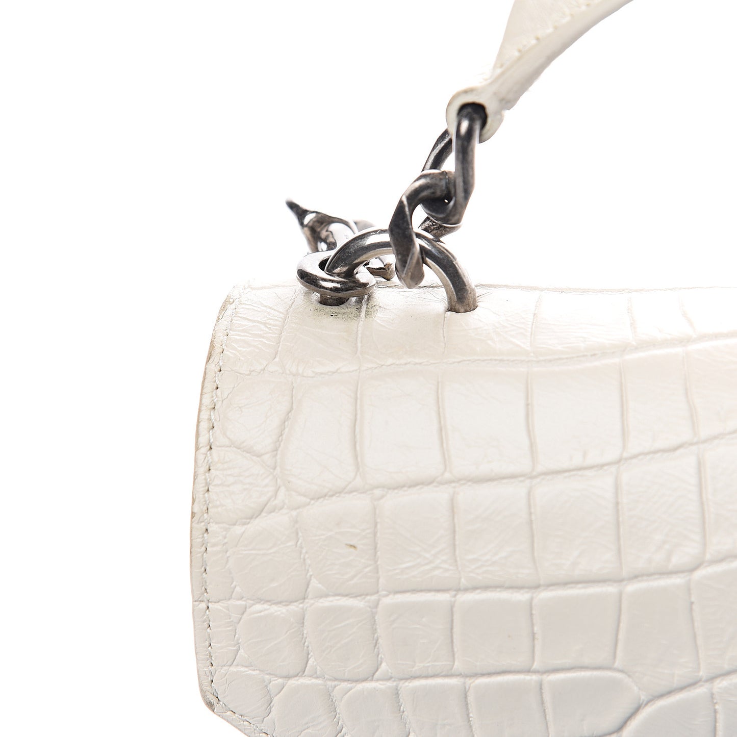 Calfskin Crocodile Embossed Medium College Monogram Satchel Dove White