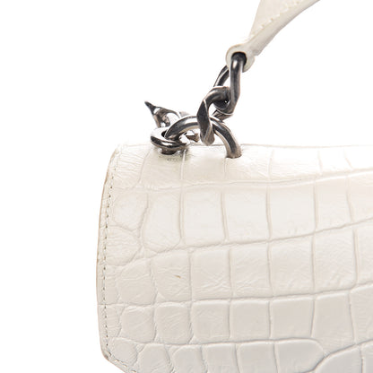 Saint Laurent Calfskin Crocodile Embossed Medium College Monogram Satchel Dove White 17 of 17