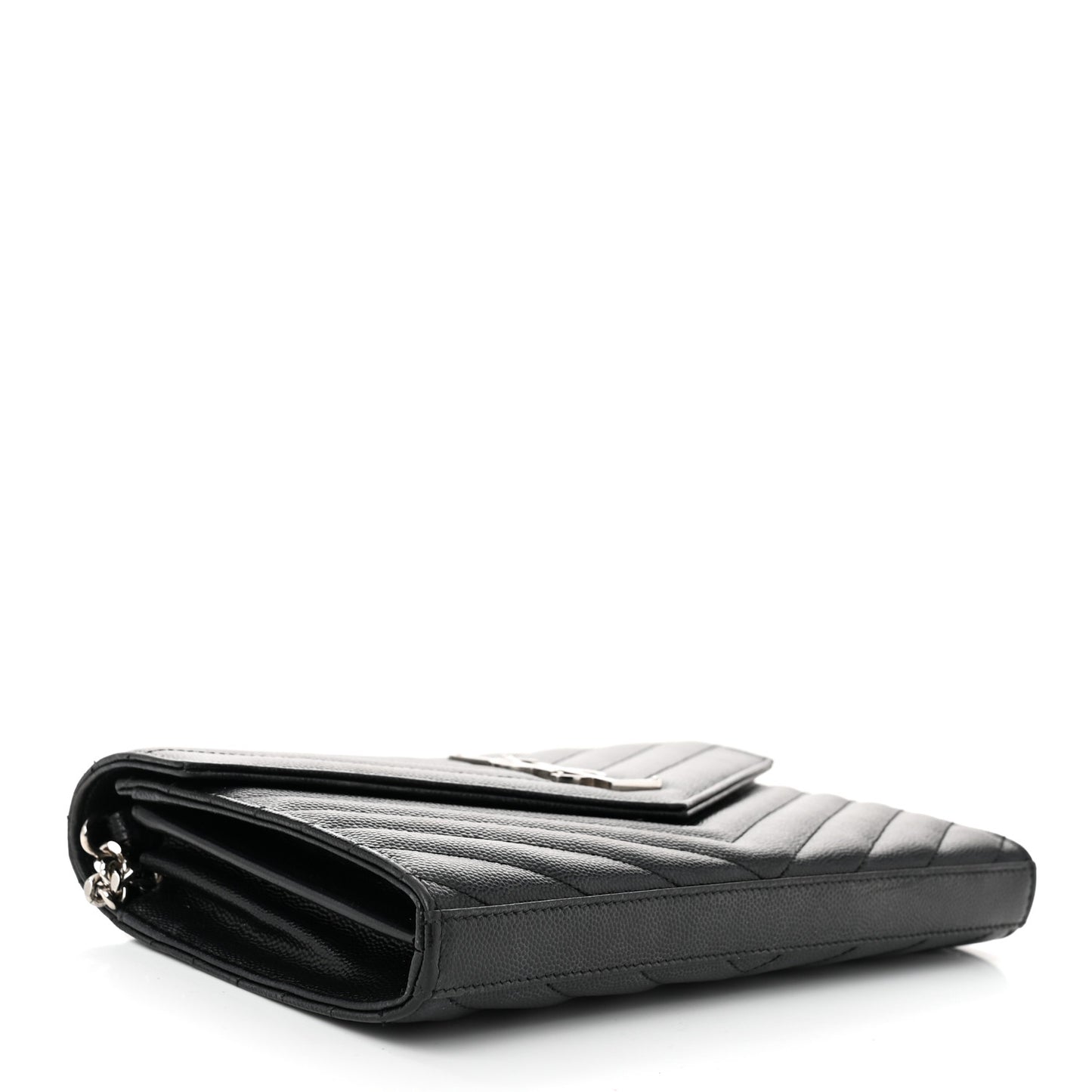 Grain De Poudre Matelasse Chevron Monogram Chain Wallet Black