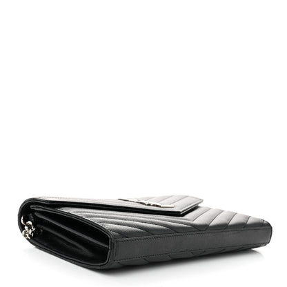 Saint Laurent Grain De Poudre Matelasse Chevron Monogram Chain Wallet Black 4 of 10