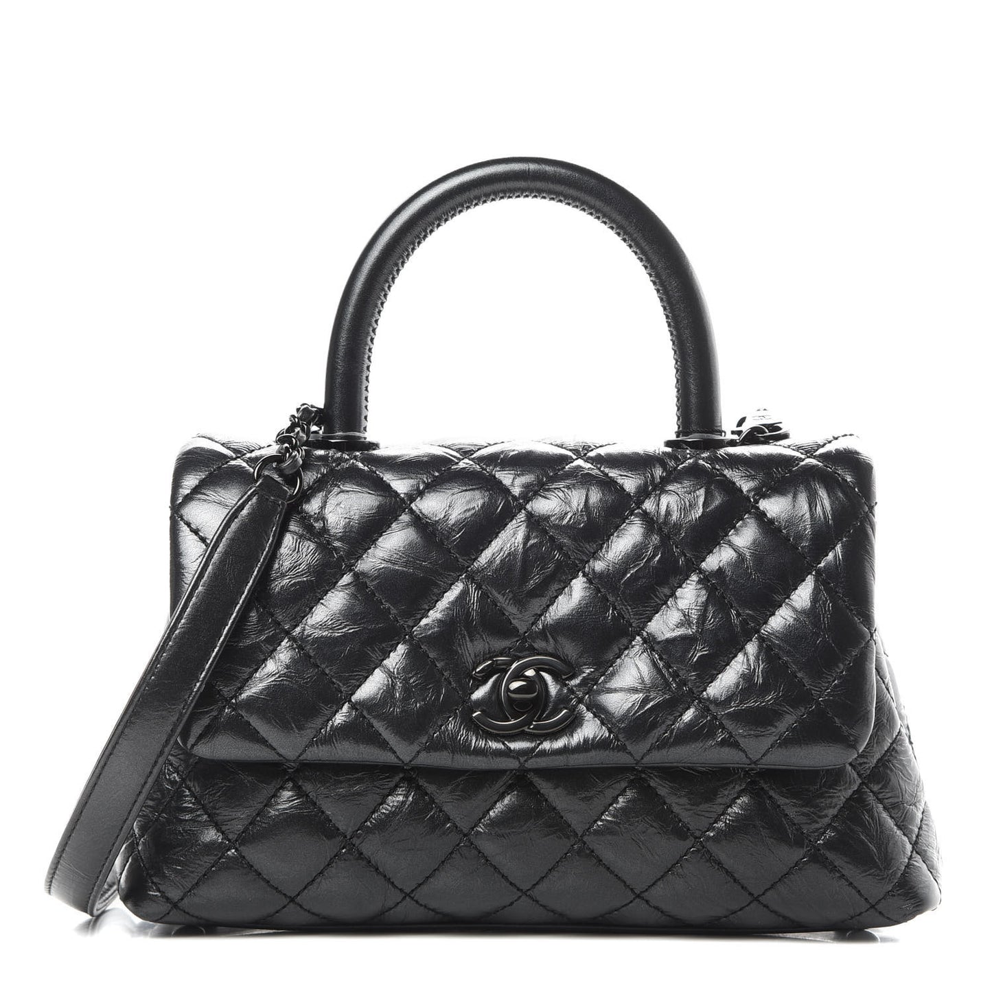 Aged Calfskin Quilted Mini Coco Handle Flap So Black