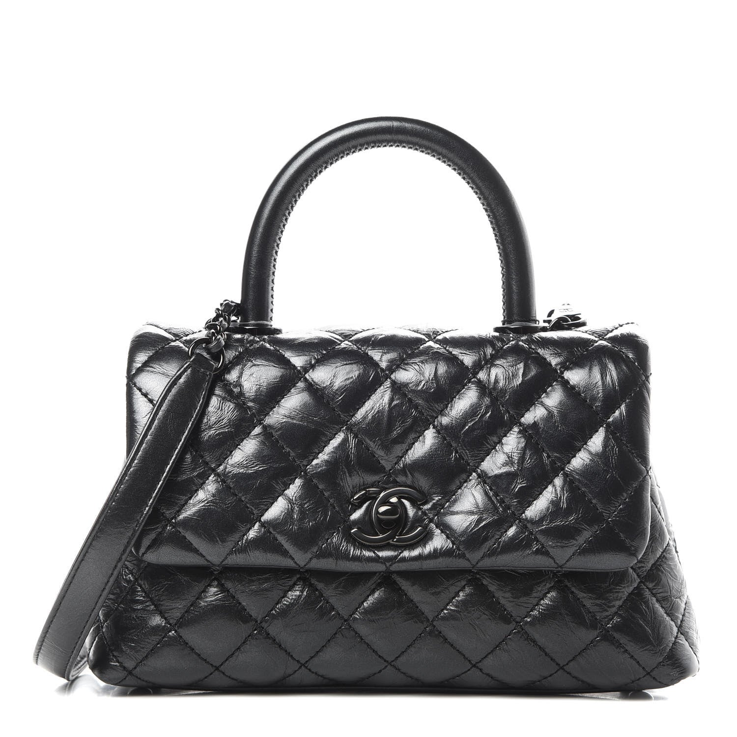 Chanel Aged Calfskin Quilted Mini Coco Handle Flap So Black 1 of 11