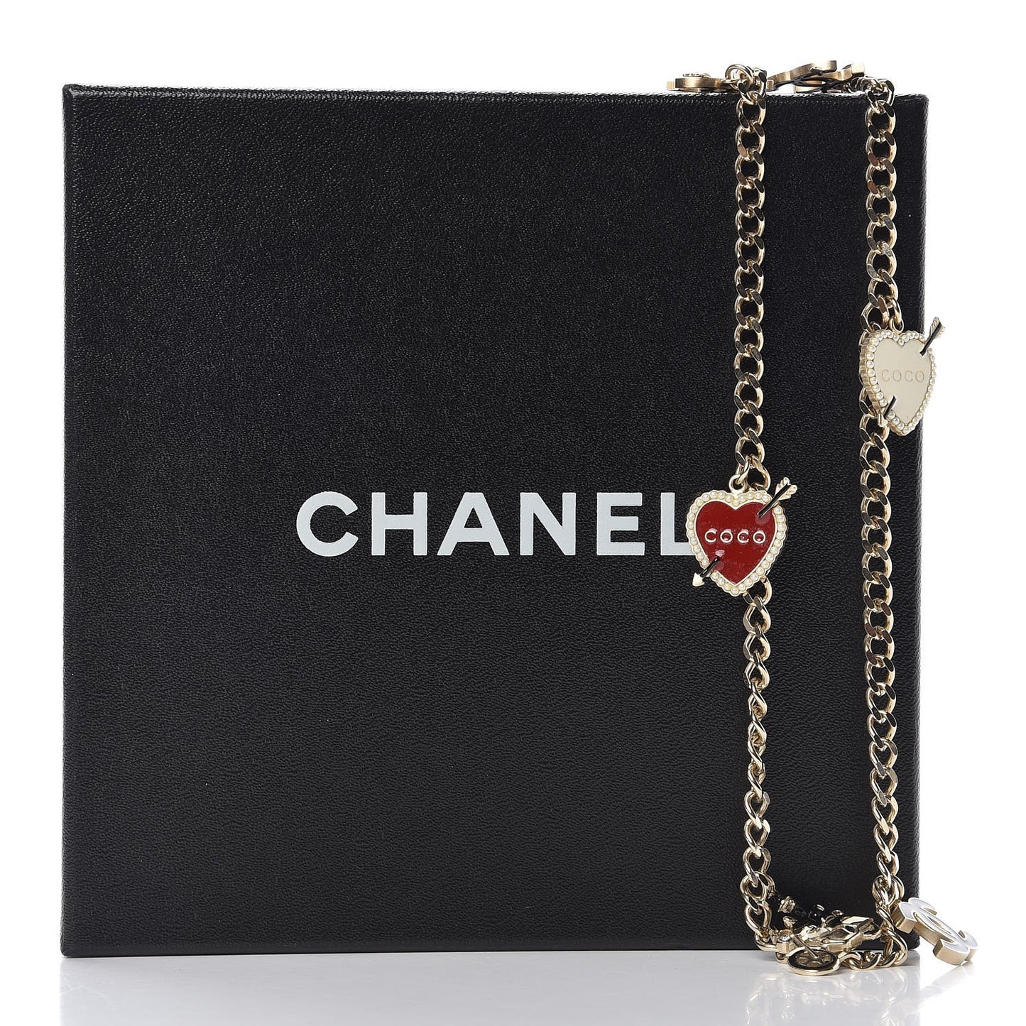 Enamel Charm CC Long Necklace Gold