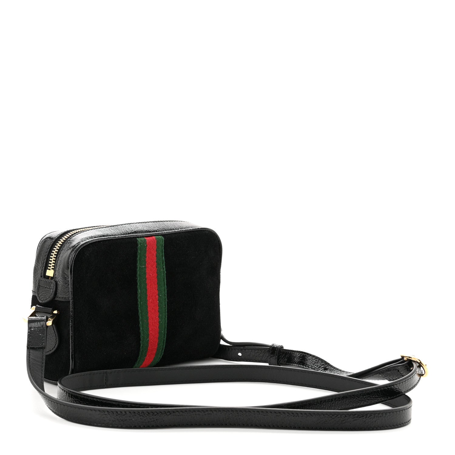 Gucci Suede Patent Web Mini Ophidia Shoulder Bag Black 3 of 11