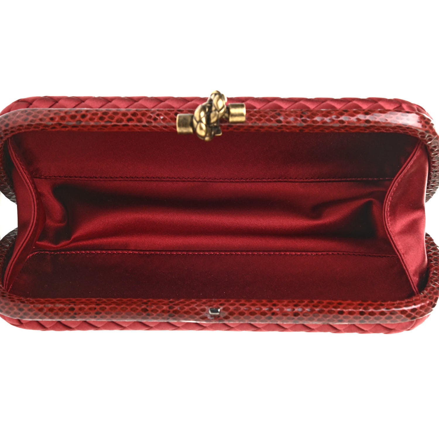 Bottega Veneta Satin Intreccio Impero Snakeskin Stretch Knot Clutch Red 5 of 6