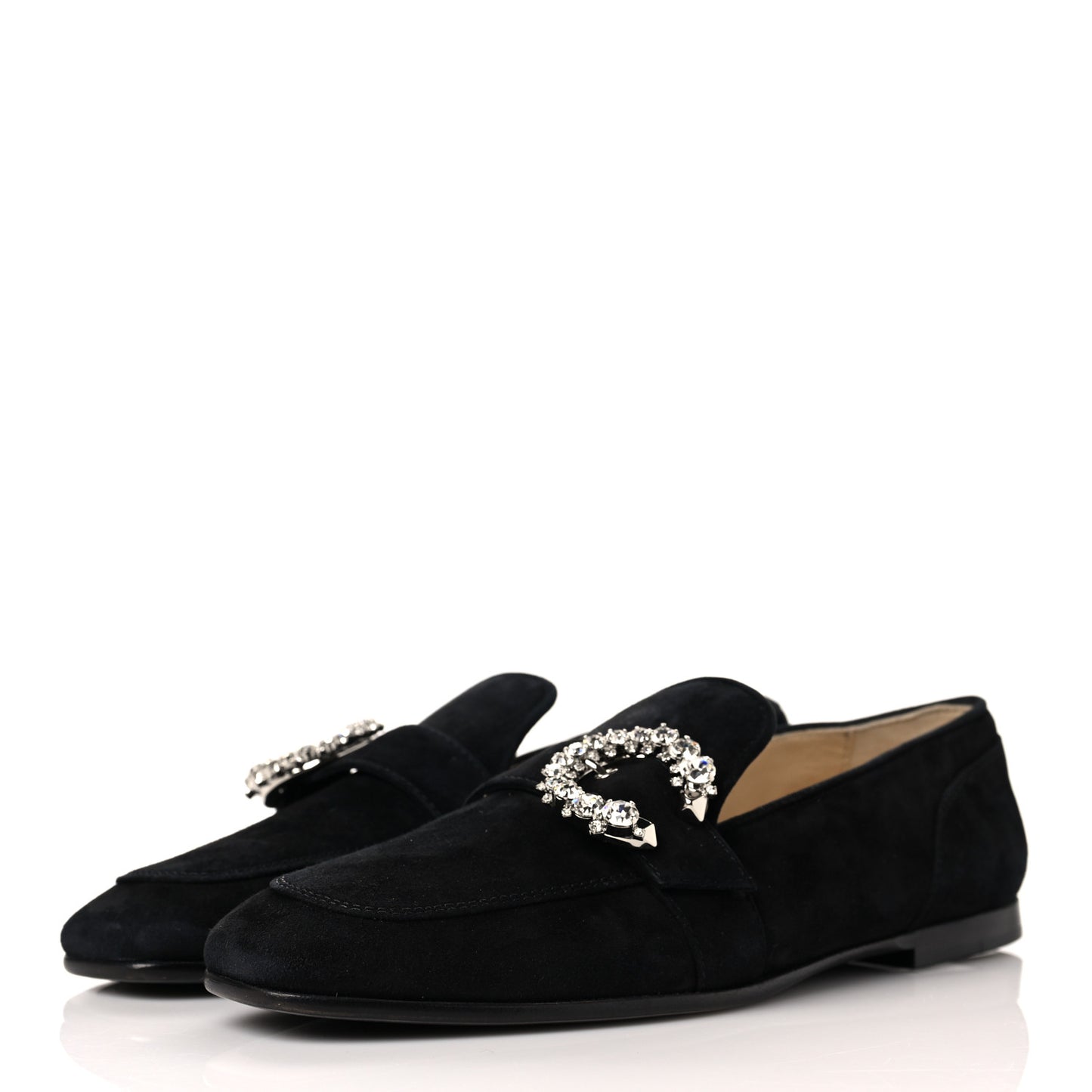 Suede Crystal Mani Flat Loafer 35 Black