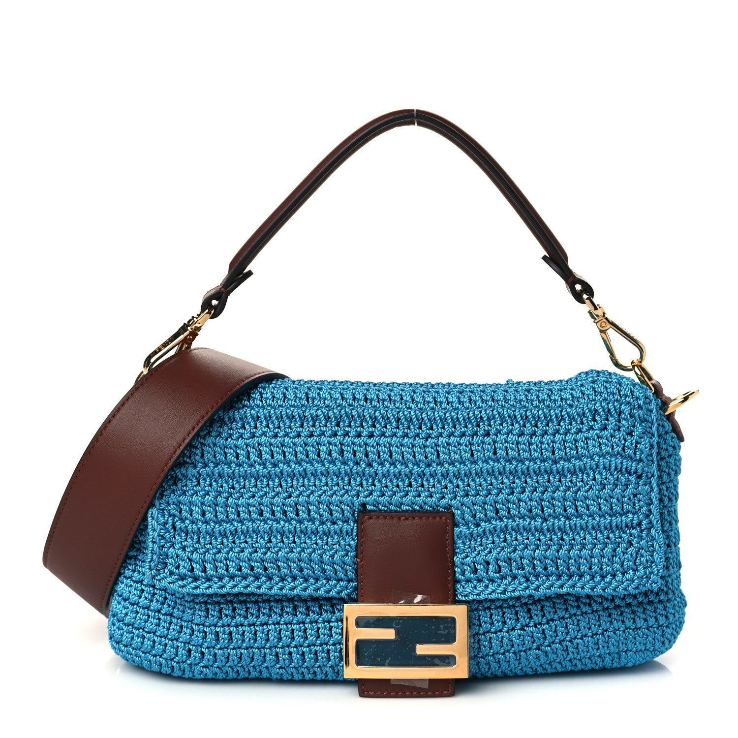 Fendi Fabric Crochet Vitello Grace Plexiglass Baguette Cyber Blue Ghianda 1 of 6
