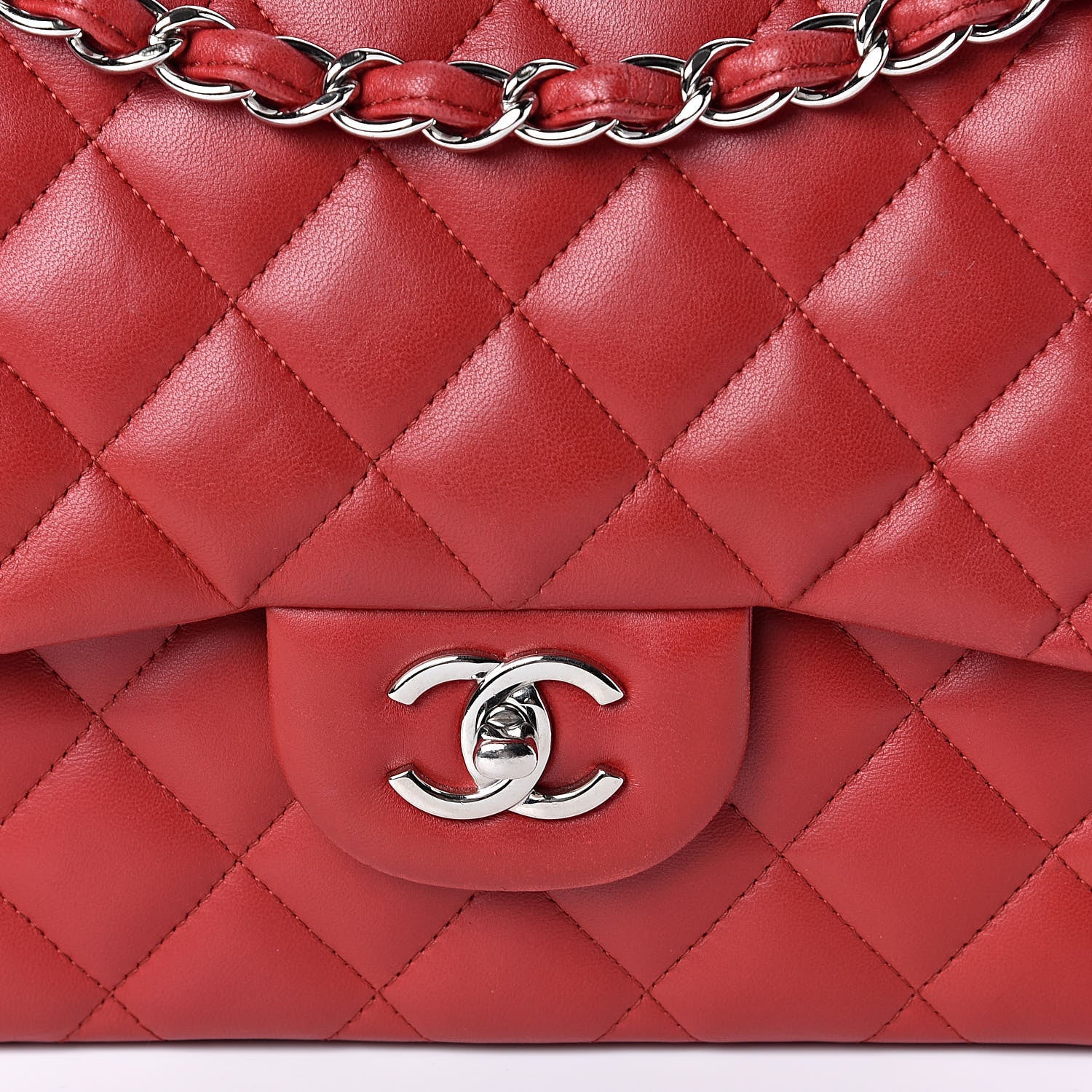 Chanel Lambskin Quilted Jumbo Double Flap Red 15 of 15