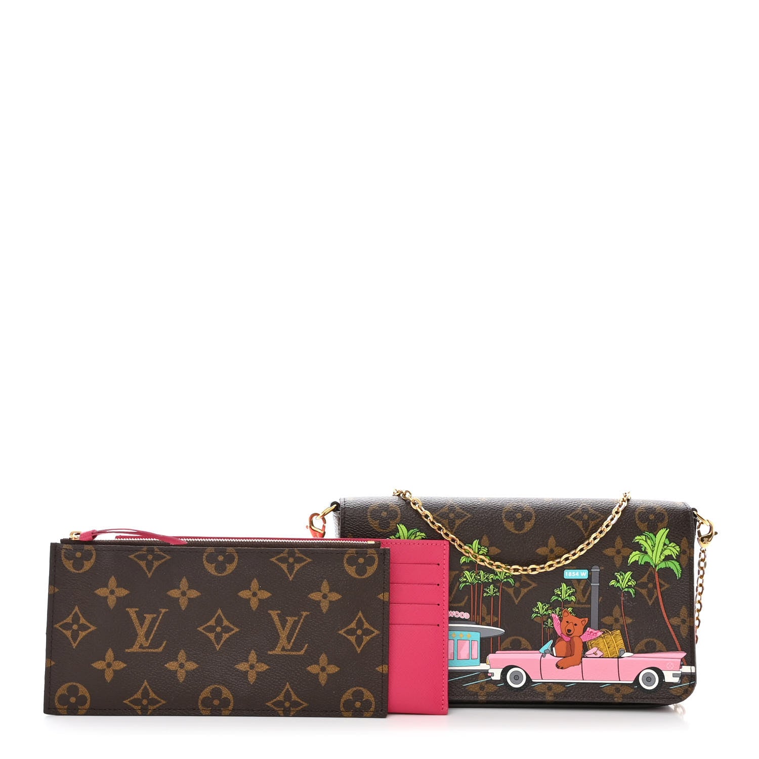 Louis Vuitton Monogram 2021 Christmas Animation Hollywood Pochette Felicie Chain Wallet Fuchsia 1 of 15