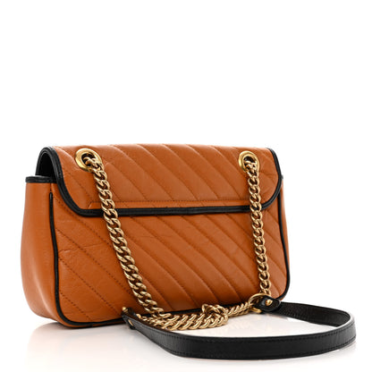 Gucci Vintage Effect Calfskin Matelasse Diagonal Small Torchon GG Marmont Shoulder Bag Cognac Black 3 of 10