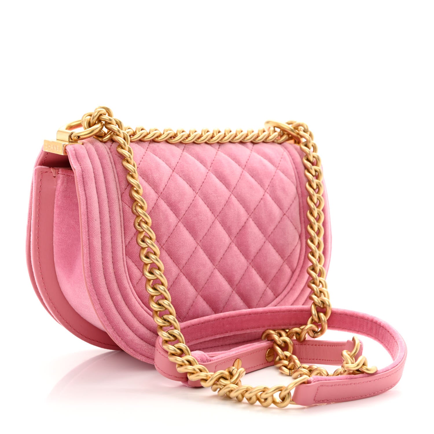 Chanel Velvet Quilted Small Boy Messenger Bag Pink 3 of 10