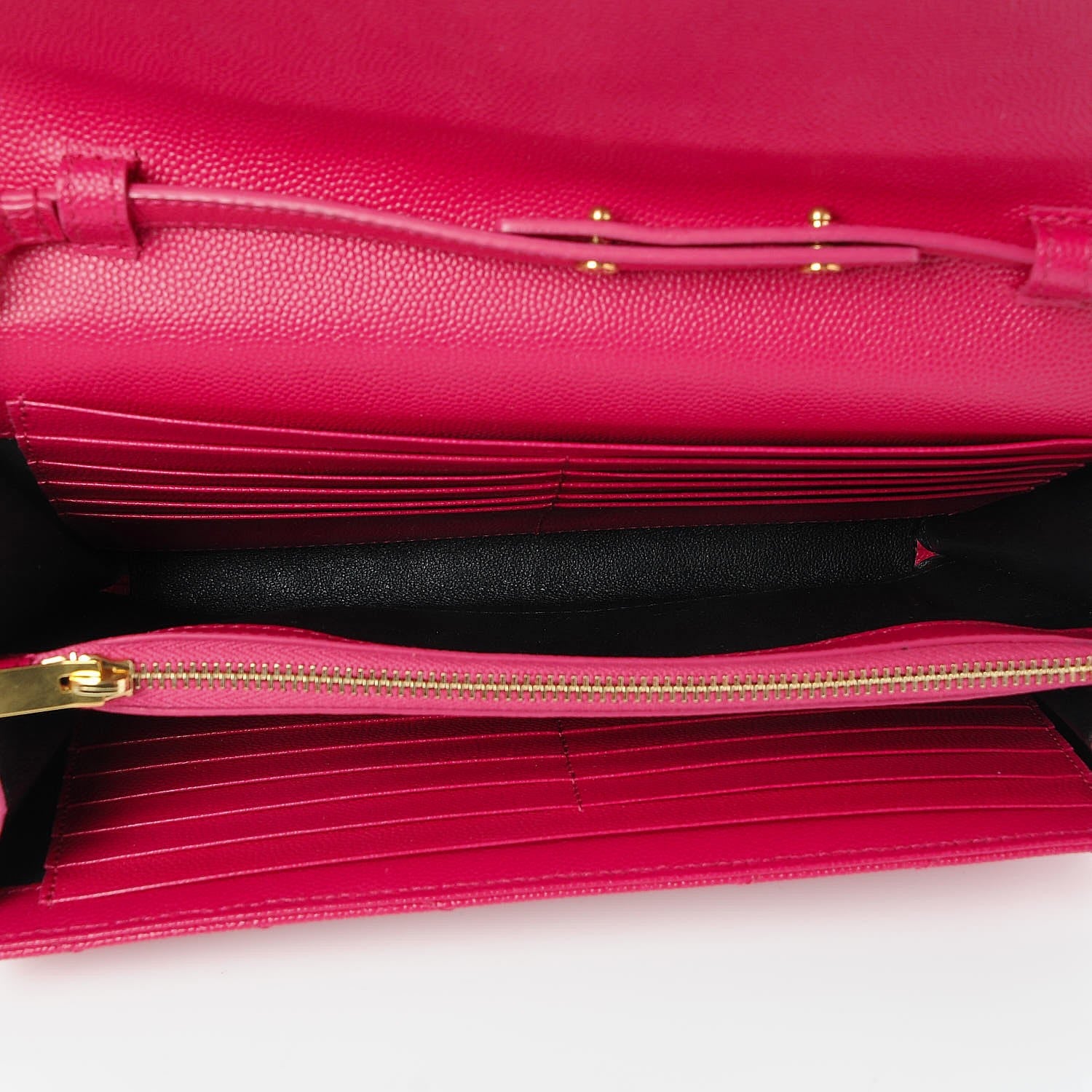 Saint Laurent Grain De Poudre Matelasse Chevron Monogram Chain Wallet Lipstick Fuchsia 5 of 7