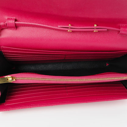 Saint Laurent Grain De Poudre Matelasse Chevron Monogram Chain Wallet Lipstick Fuchsia 5 of 7