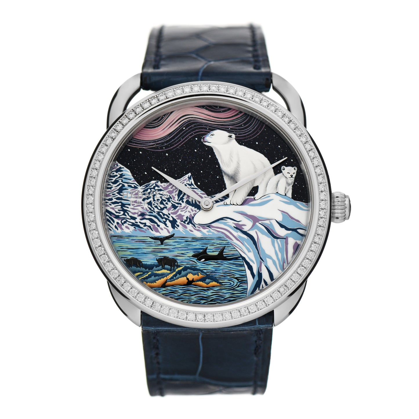 18K White Gold Alligator Diamond 38mm Arceau Into the Canadian Wild Automatic Watch Bleu Saphir