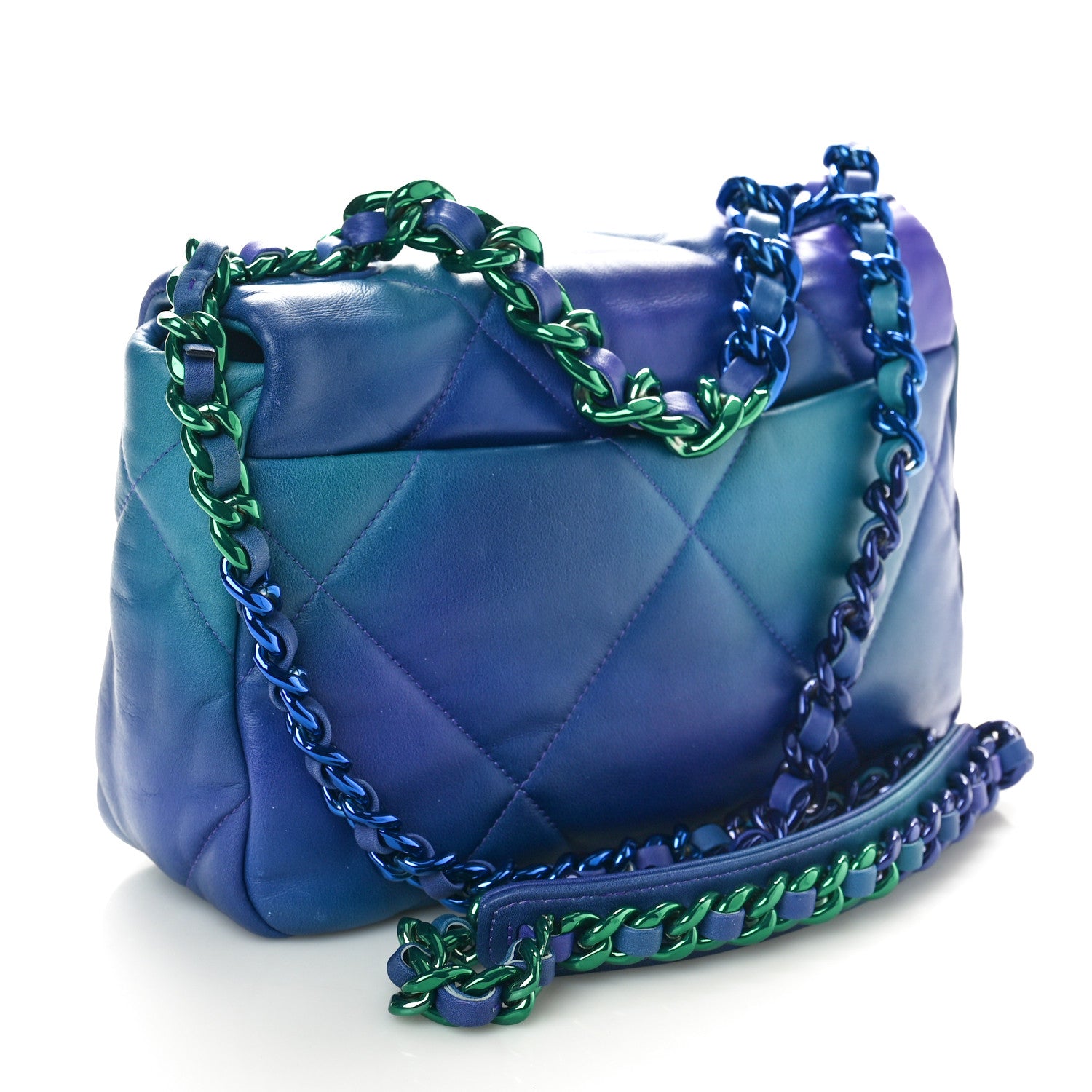 Chanel Tie Dye Calfskin Quilted Medium Chanel 19 Flap Blue Purple 3 of 10