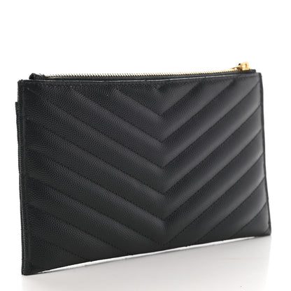 Saint Laurent Grain De Poudre Chevron Monogram Bill Pouch Storm 3 of 6