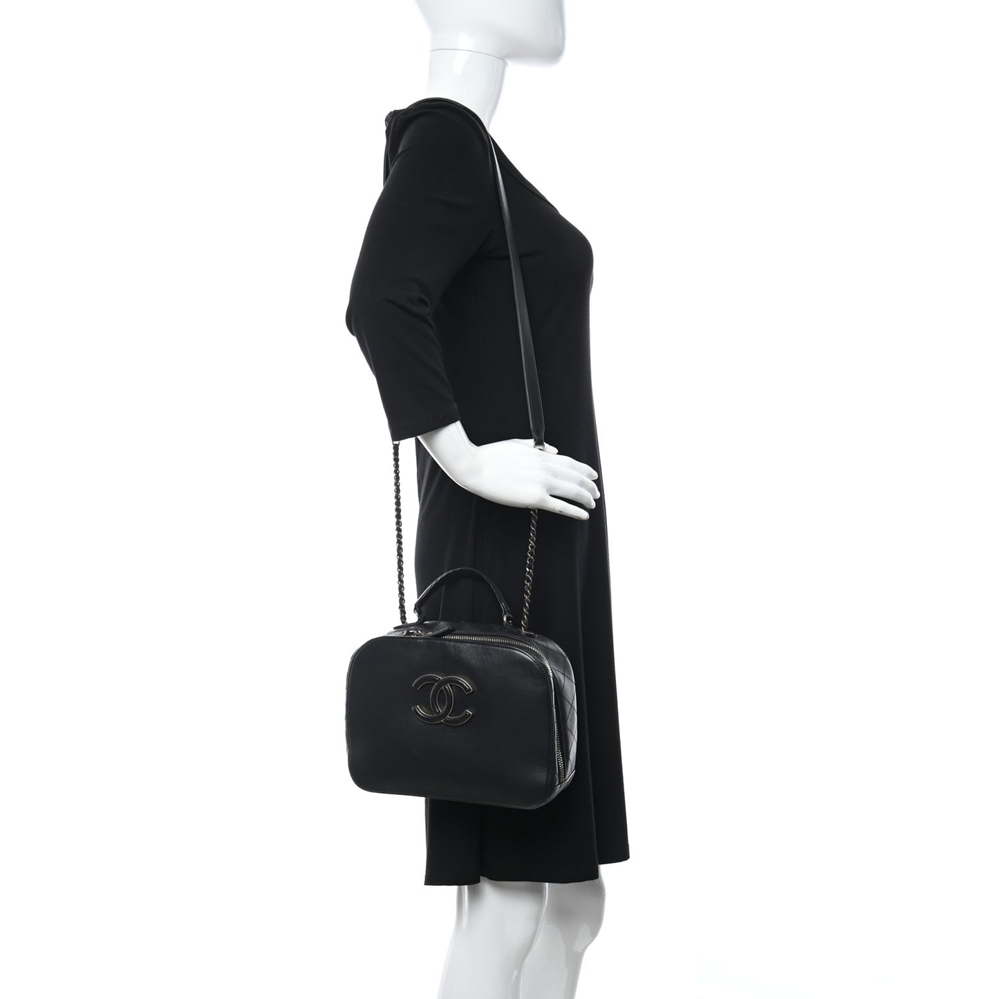 Shiny Calfskin Goatskin Quilted Coco Curve Vanity Black