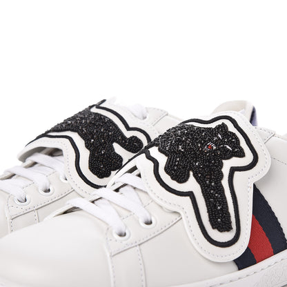 Gucci Calfskin Ayers Crystal Panther Embroidered Womens Ace Sneakers 37.5 White 9 of 10