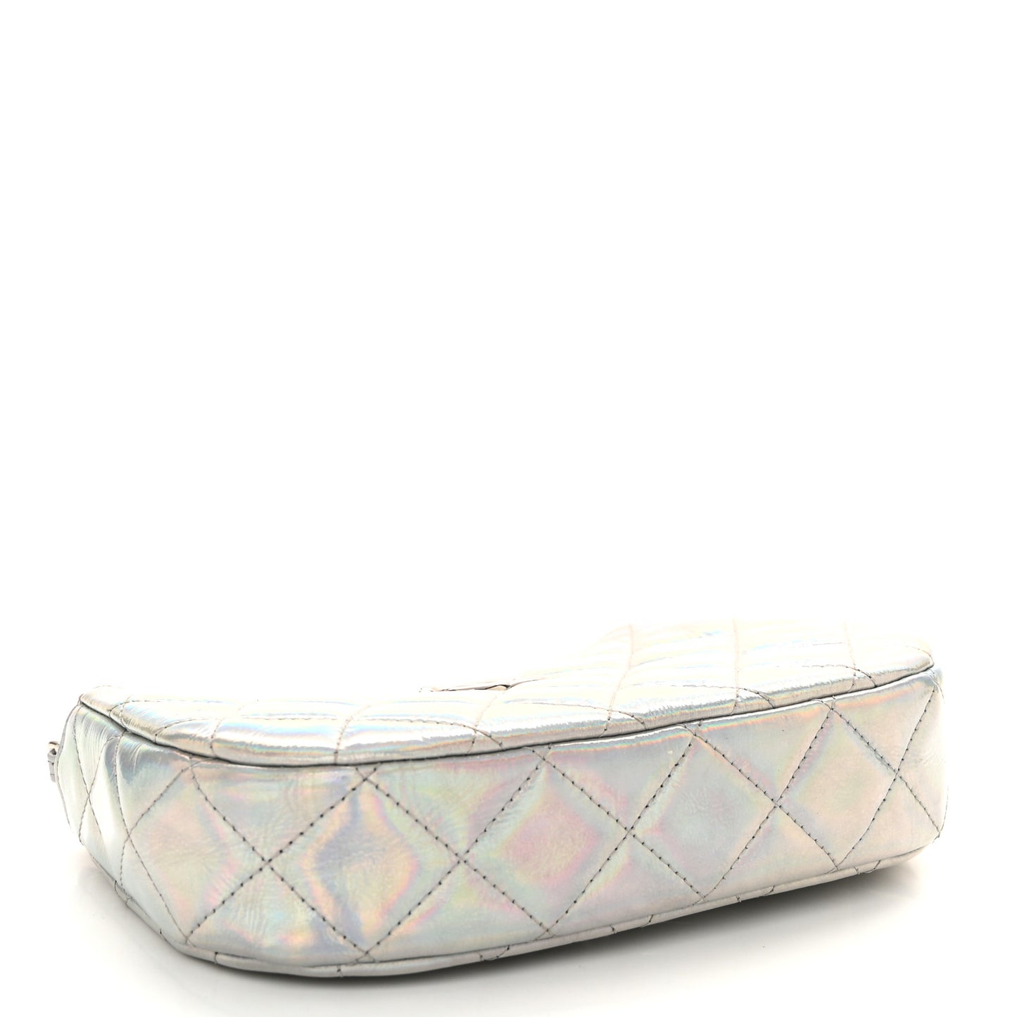 Iridescent Mirror Goatskin Quilted Clutch With Chain Silver