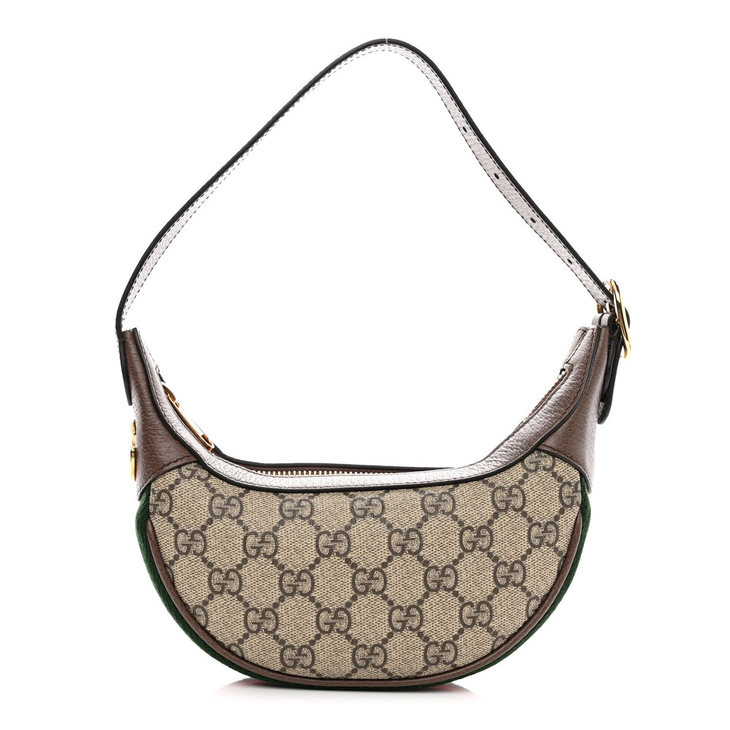 GG Supreme Monogram Textured Calfskin Web Mini Ophidia Half Moon Hobo Beige Ebony New Acero