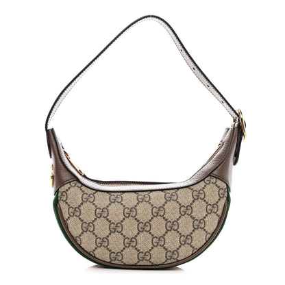 Gucci GG Supreme Monogram Textured Calfskin Web Mini Ophidia Half Moon Hobo Beige Ebony New Acero 1 of 10