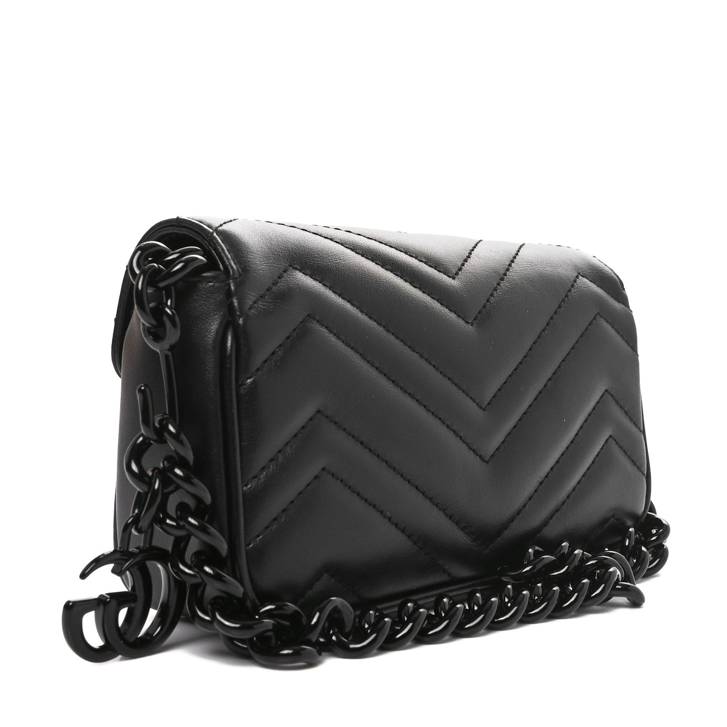 Calfskin Matelasse Monochrome GG Marmont Chain Belt Bag Black
